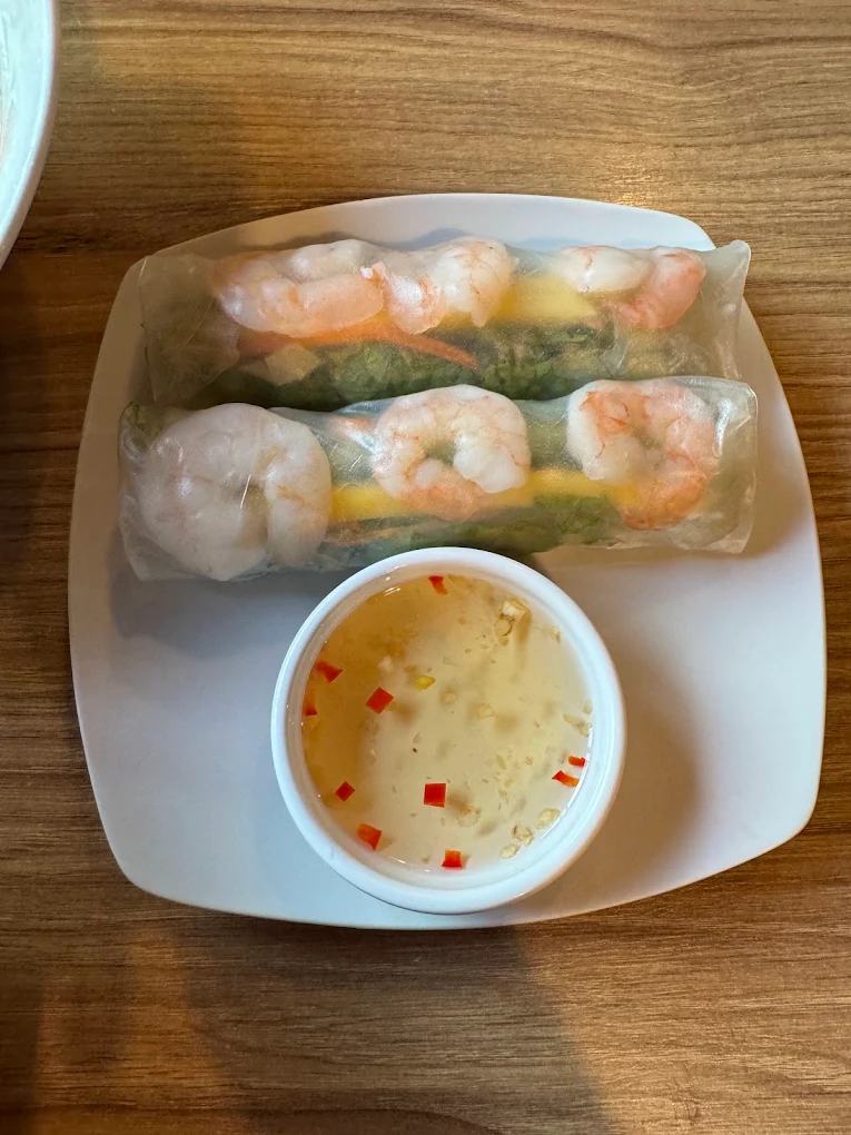 Fresh prawn summer rolls with dipping sauce at Ha Noi Limassol